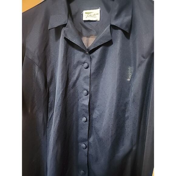 Vintage Tribute Blue Sheer Button Short Sleeve House Shift Dress A99 Madmen - Picture 2 of 7